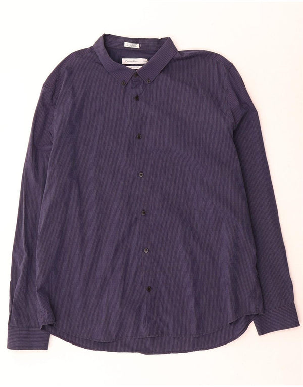 Calvin Klein Herrenhemd 2XL Marineblaue Nadelstreifen-Baumwolle