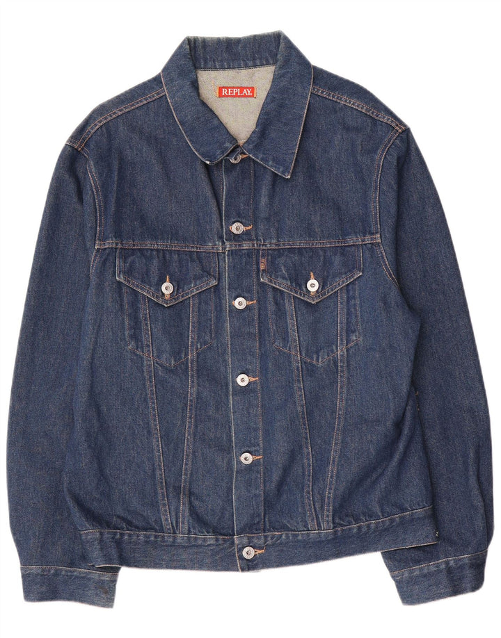 Replay Herren Jeansjacke UK 44 2XL Marineblau Baumwolle