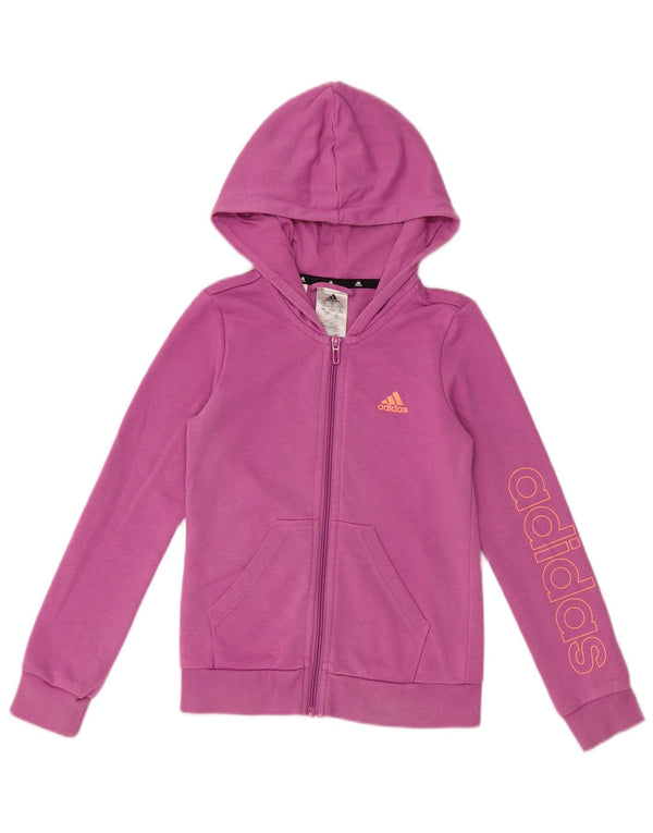 ADIDAS Girls Graphic Zip Hoodie Sweater 9-10 Years Purple Cotton