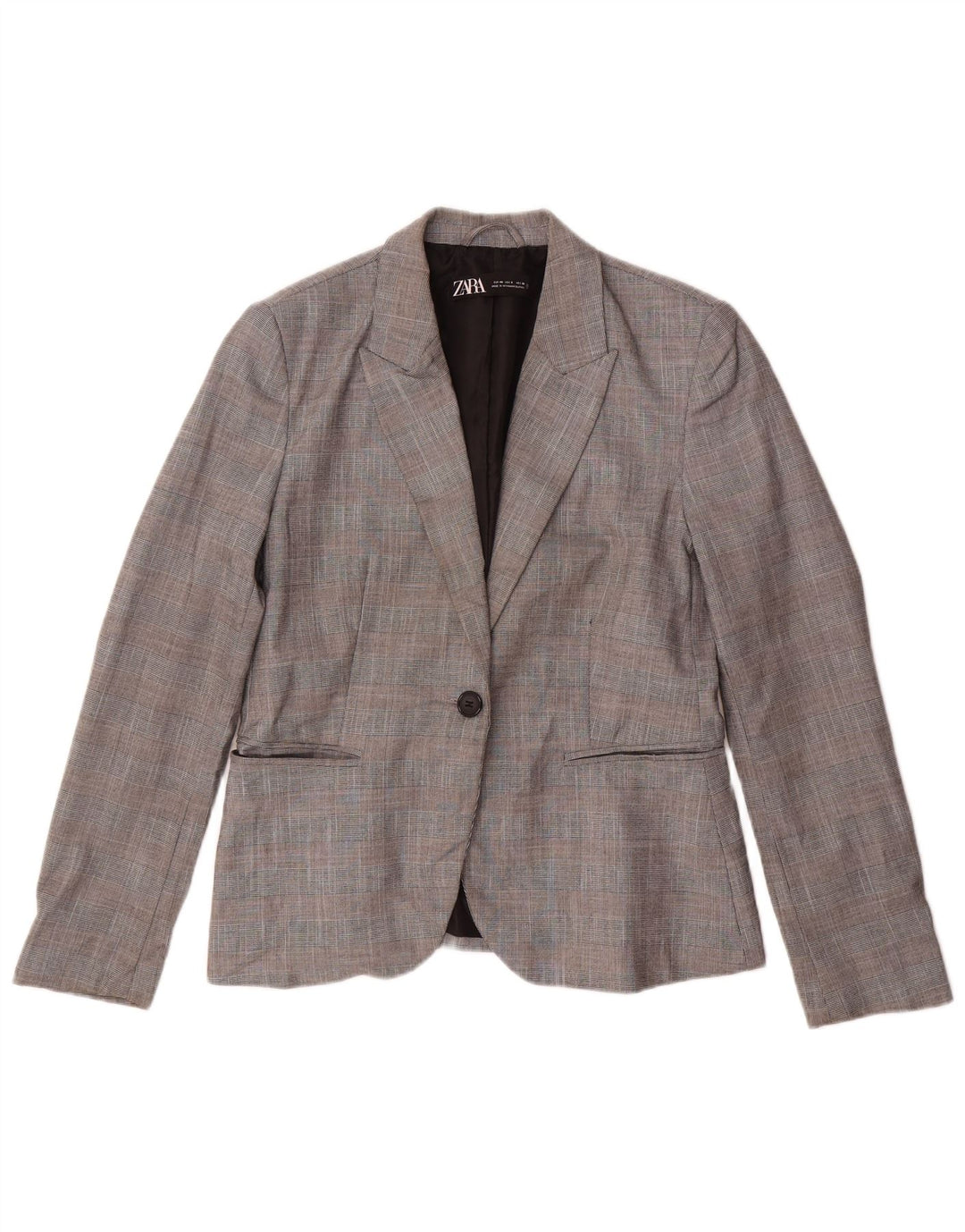 Zara Damen-Blazerjacke mit 1 Knopf, EU 40, mittelgrau kariertes Polyester