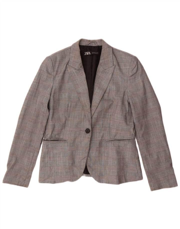 Zara Damen-Blazerjacke mit 1 Knopf, EU 40, mittelgrau kariertes Polyester