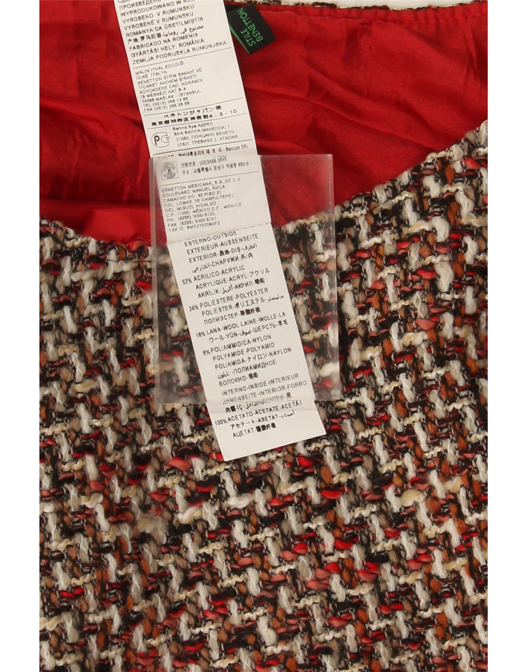 Benetton Damen-Etuikleid, Gr. 44, groß, mehrfarbig, kariert, Acryl