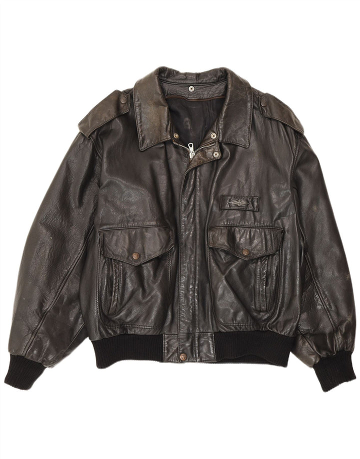 Vintage Herren Militärleder Flugfliegerjacke UK 38 Medium Schwarz