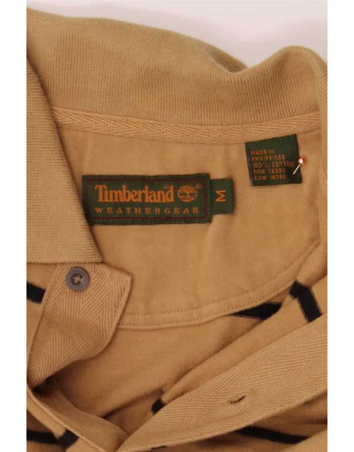 Timberland Herren-Langarm-Poloshirt aus mittelbeiger, gestreifter Baumwolle