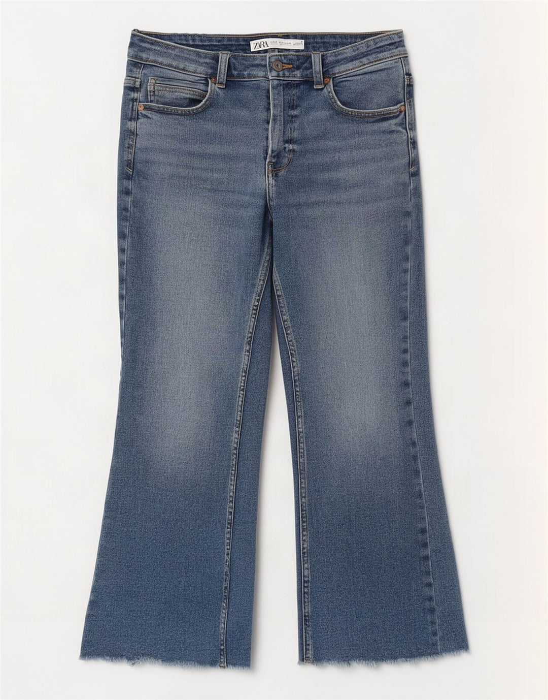 Zara Damen Crop Bootcut Jeans EU 40 Medium W30 L25 Blaue Baumwolle