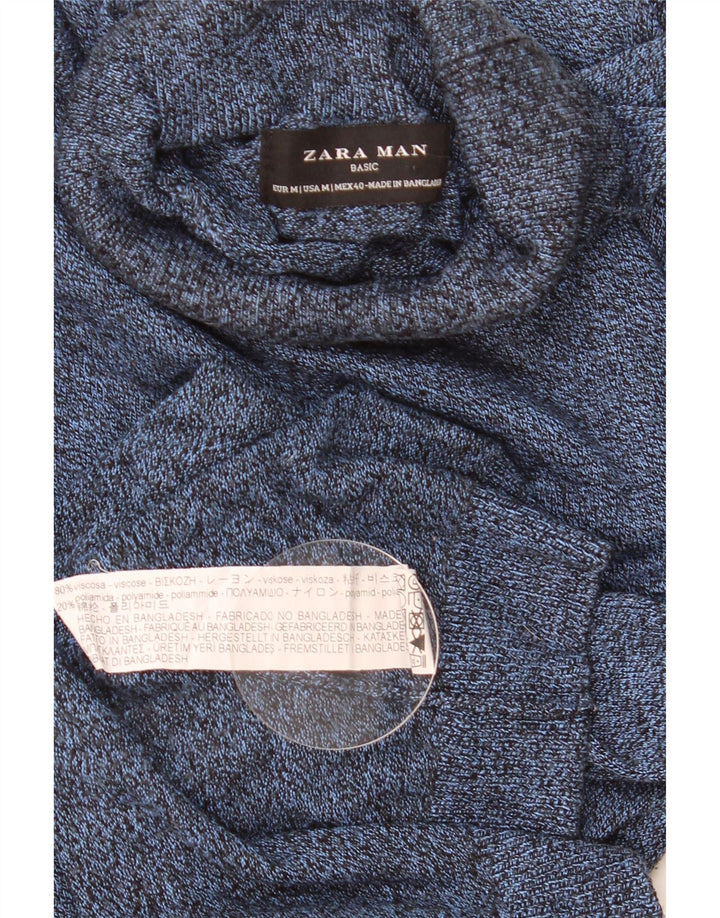 Rollkragenpullover für Herren von Zara, mittelblau gefleckte Viskose