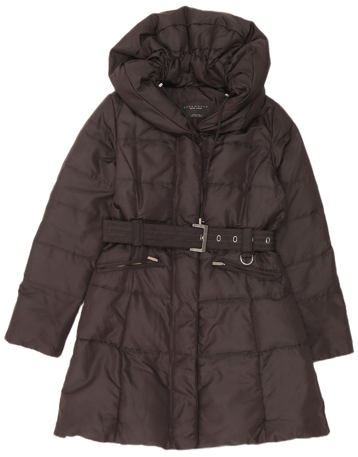 Zara Damen Kapuzenmantel, gepolstert, UK 14, mittelschwarz