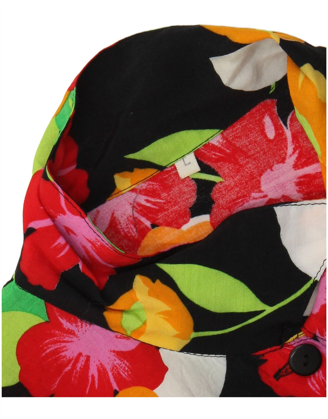 VINTAGE Damen Kurzarm-Hemdbluse UK 16 Großes schwarzes Blumenmuster