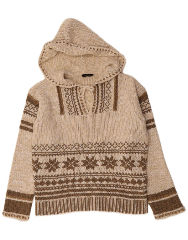 Vintage Damen Kapuzenpullover UK 12 Medium Beige Fair Isle