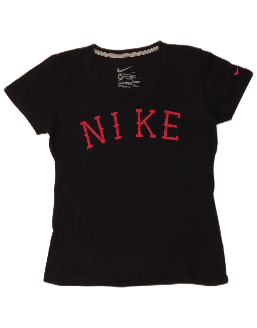 NIKE Damen Slim Fit Graphic T-Shirt Top UK 12 Mittelschwarze Baumwolle