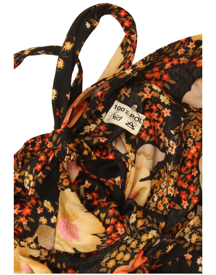 Vintage Damen A-Linie Rock W34 Großes schwarzes Blumenmuster aus Polyester