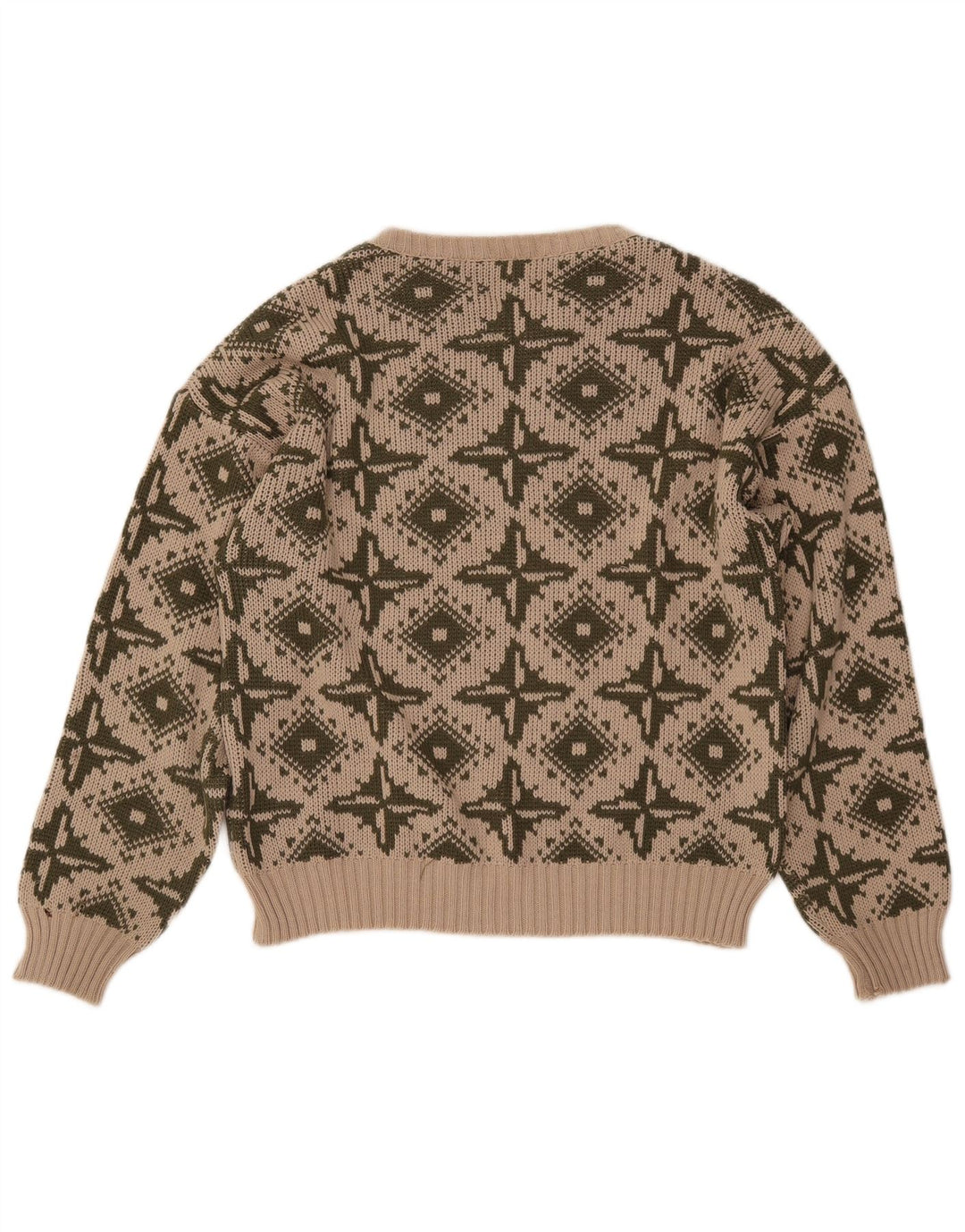 VINTAGE Damen-Pullover mit U-Boot-Ausschnitt, Größe 46, groß, beige, geometrisch