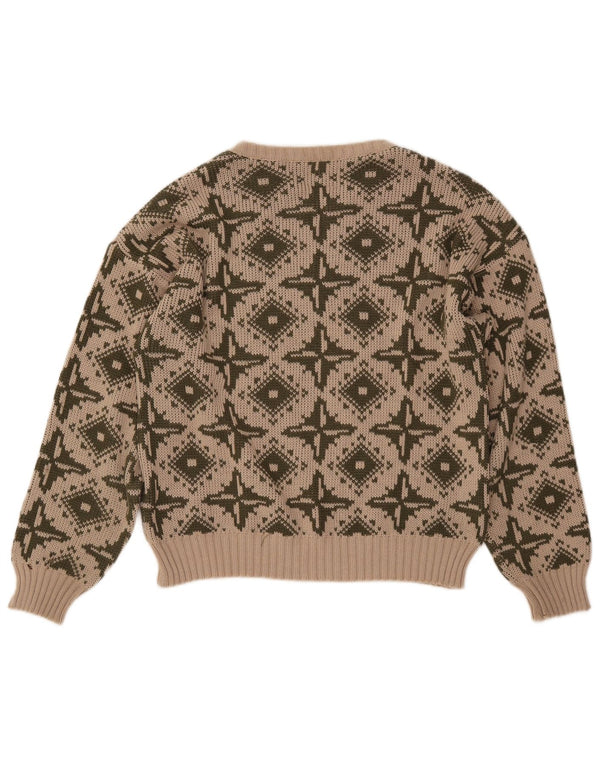 VINTAGE Damen-Pullover mit U-Boot-Ausschnitt, Größe 46, groß, beige, geometrisch