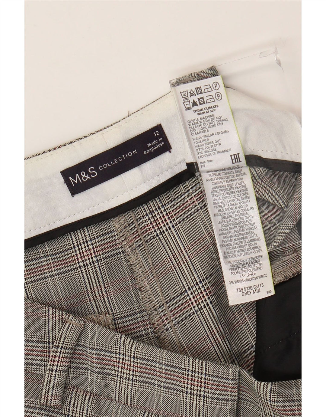 Marks & Spencer Damen Chinohose UK 12 M W32 L33 Grauer Hahnentritt