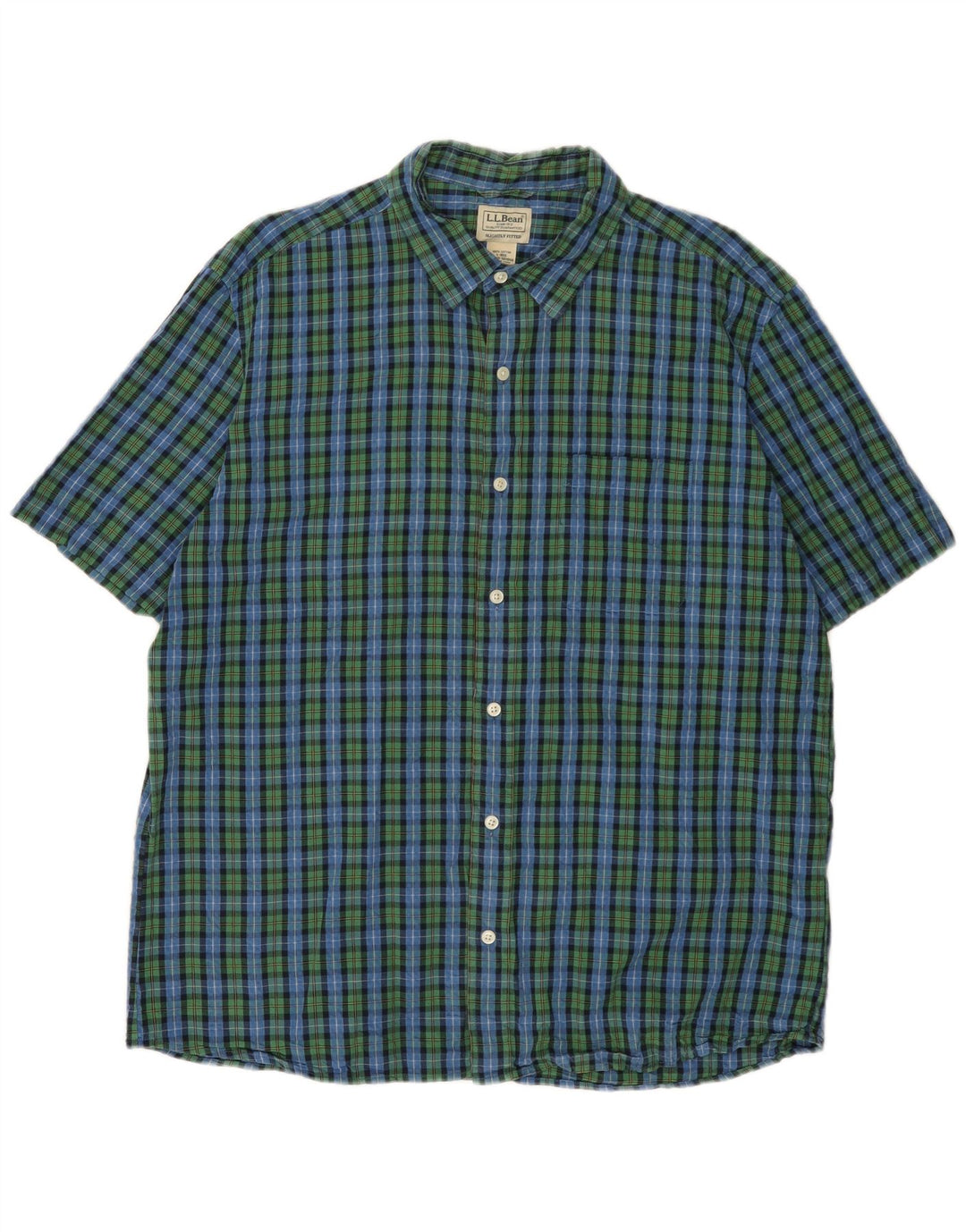 L.L.BEAN Herren-Kurzarmhemd, groß, grün kariert, Baumwolle