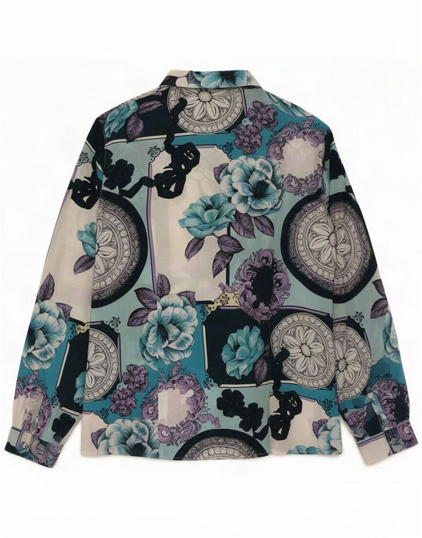 Vintage Damen-Hemdbluse UK 14 Medium Mehrfarbiges florales Acetat