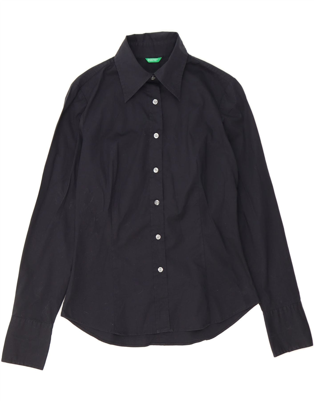 BENETTON Womens Shirt UK 12 Medium Navy Blue Cotton Vintage Benetton and Second-Hand Benetton from Messina Hembry 