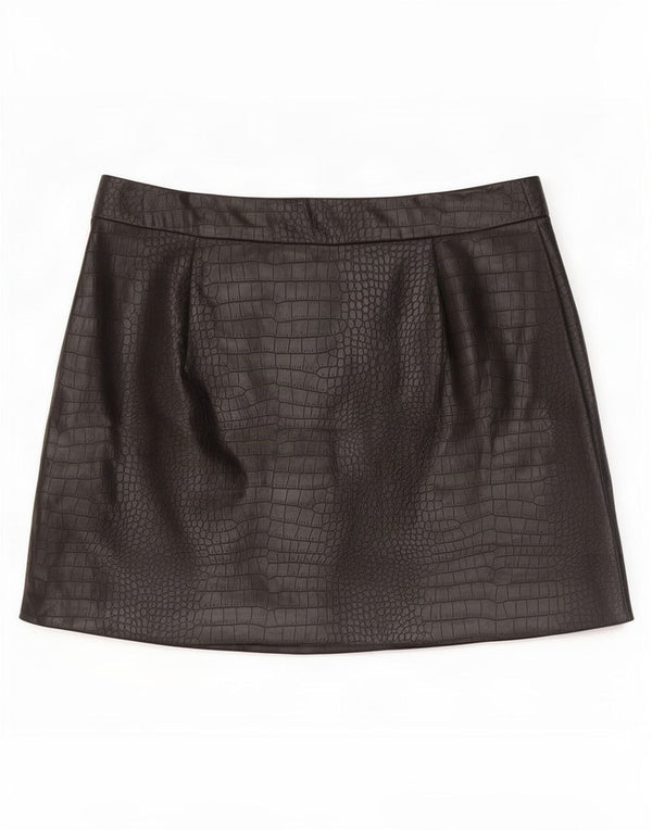 Zara Damen-Minirock aus Kunstleder, Größe M, W28, Schwarz, Tiermuster