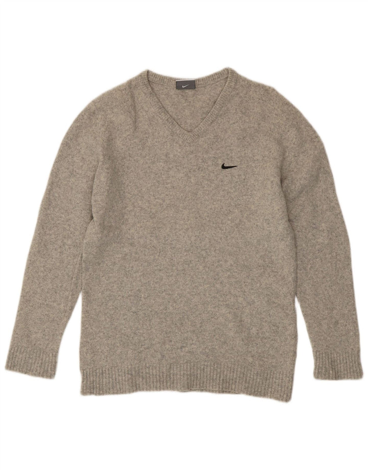 Nike Damen-Pullover mit V-Ausschnitt, UK 14, Größe L, grau gefleckte Wolle