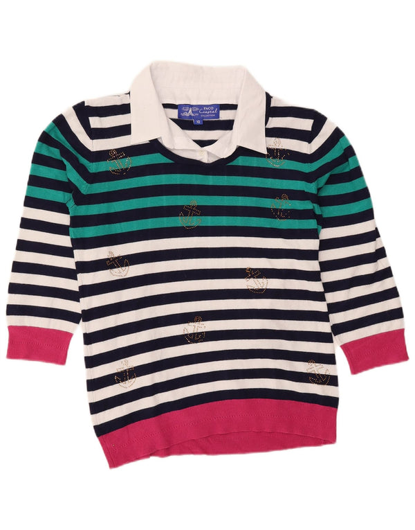 Paco Coastal Womens Oversized V-Neck Jumper Sweater UK 10 Small Multicolour