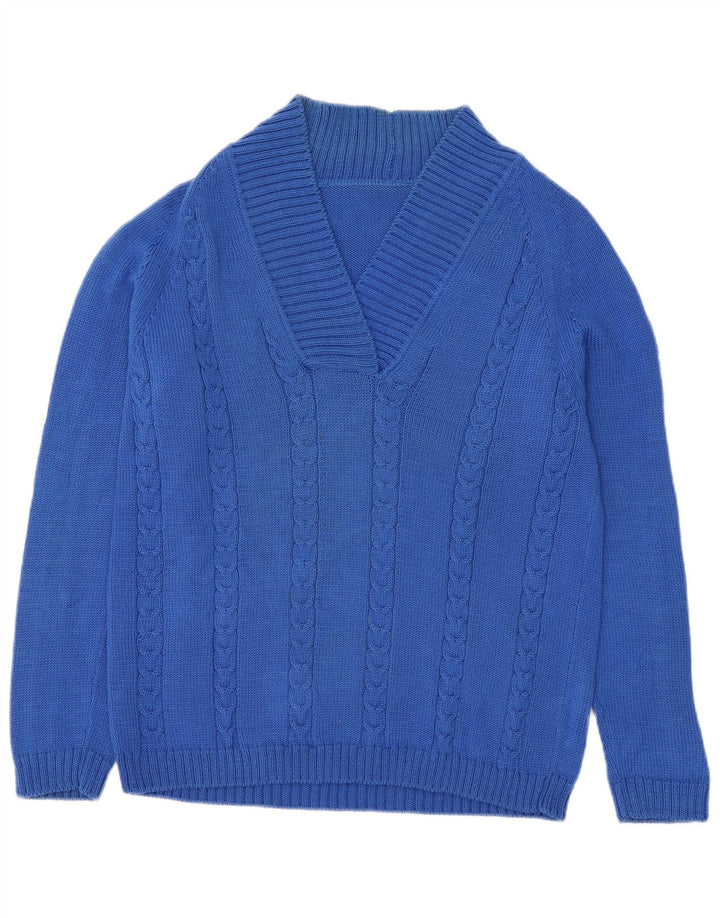 Vintage Herren V-Ausschnitt Pullover Pullover Mittelblau