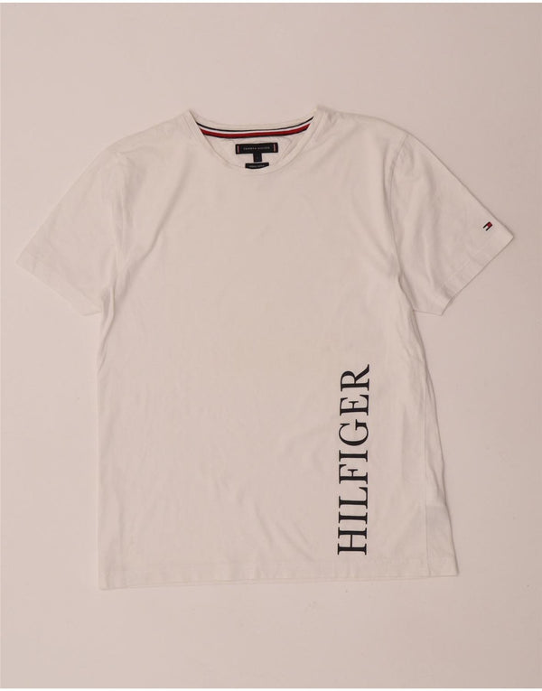 Tommy Hilfiger Damen-T-Shirt mit Grafik, UK 14, Größe L, weiße Baumwolle