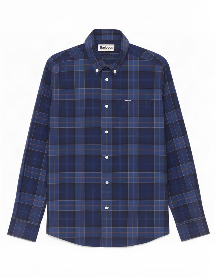 Barbour Tailored Fit Herrenhemd aus mittelblauer karierter Baumwolle