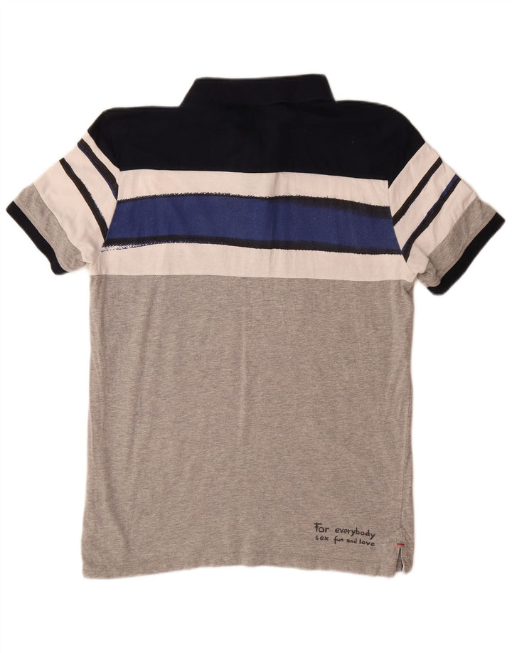 Desigual Herren-Poloshirt mit Grafik, groß, graue Baumwolle