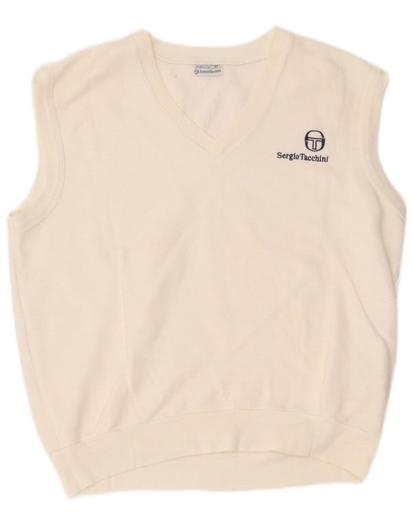 Sergio Tacchini Herren ärmelloser Sweatshirt-Pullover, Mittelweiß, Acryl