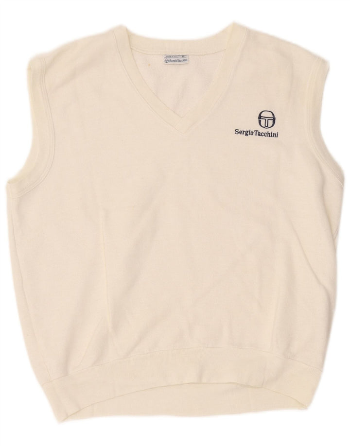 Sergio Tacchini Herren ärmelloser Sweatshirt-Pullover, Mittelweiß, Acryl