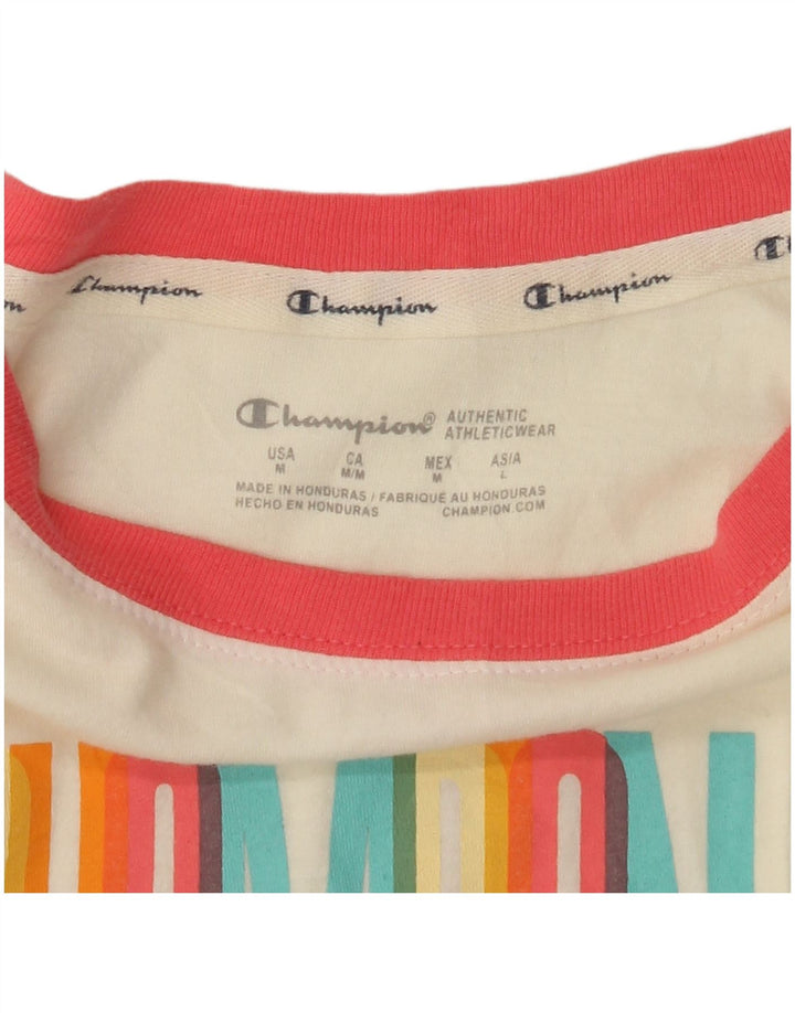 CHAMPION Damen Crop Graphic T-Shirt Top UK 14 Mittelweiß Farbblock