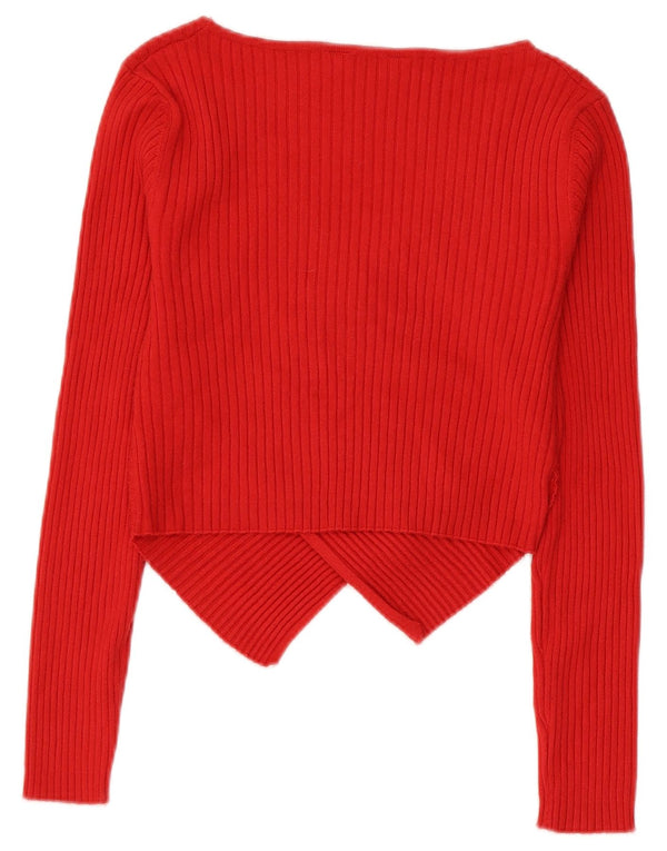Miss Selfridge Damen Crop V-Ausschnitt Pullover Pullover UK 10 Small Rote Viskose