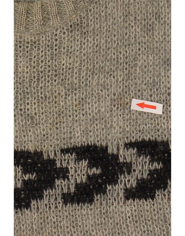 Vintage Herren Pullover mit Rundhalsausschnitt, Größe 40, mittelgrau gestreift