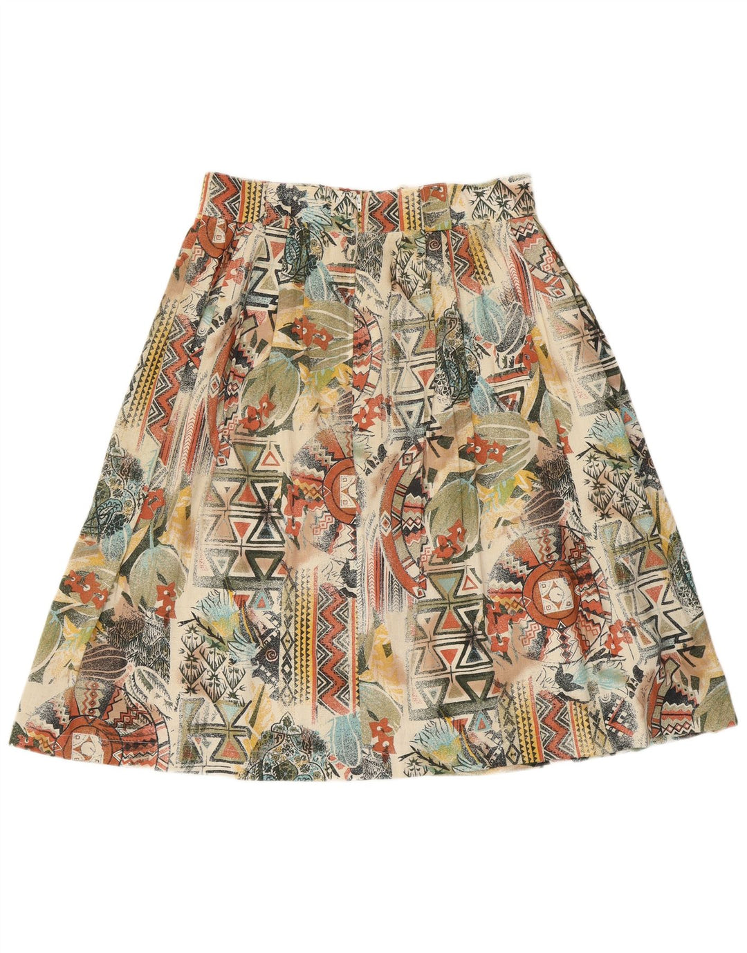 VINTAGE Damen Faltenrock UK 16 Groß W32 Mehrfarbig Geometrisch