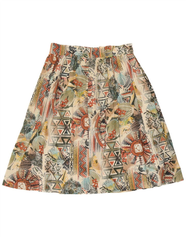 VINTAGE Damen Faltenrock UK 16 Groß W32 Mehrfarbig Geometrisch