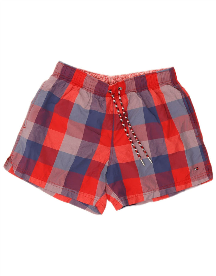 Tommy Hilfiger Herren-Badeshorts aus mittelrot kariertem Nylon