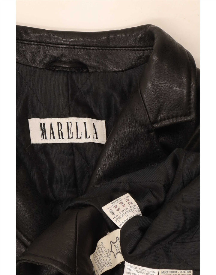 Marella Damen Ledermantel UK 12 Mittelschwarzes Leder