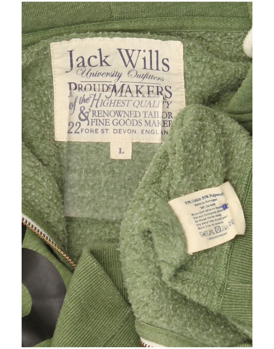 JACK WILLS Herren-Kapuzenpullover mit grafischem Reißverschluss, groß, grüne Baumwolle
