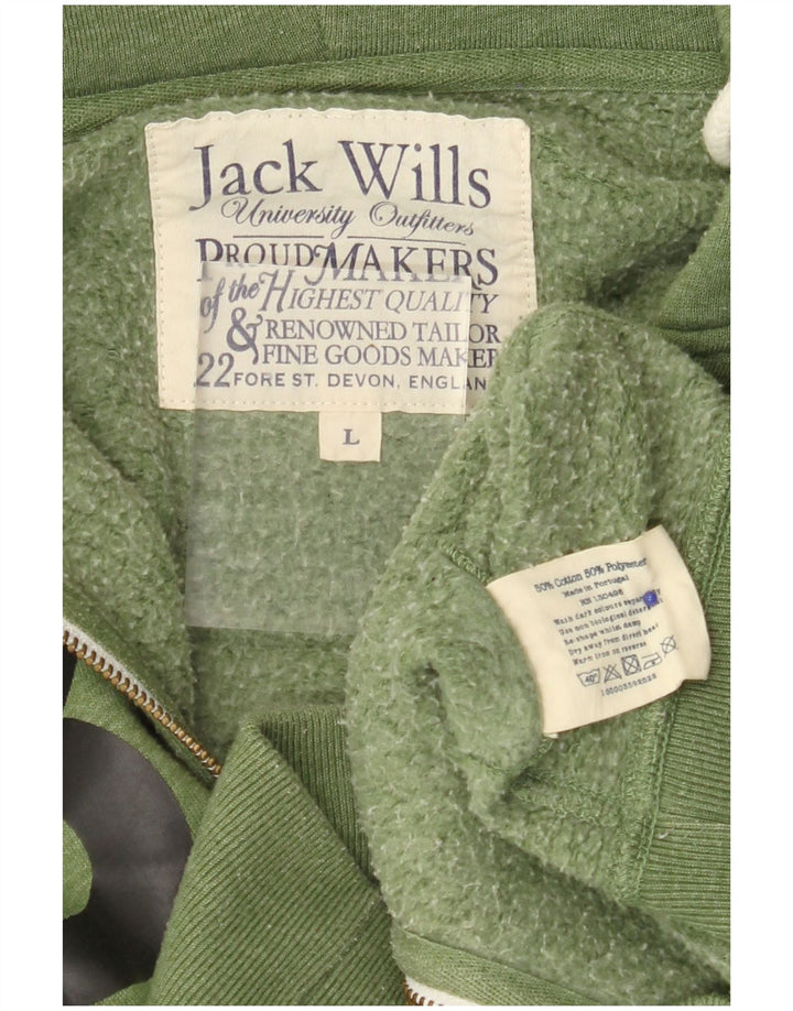 JACK WILLS Herren-Kapuzenpullover mit grafischem Reißverschluss, groß, grüne Baumwolle
