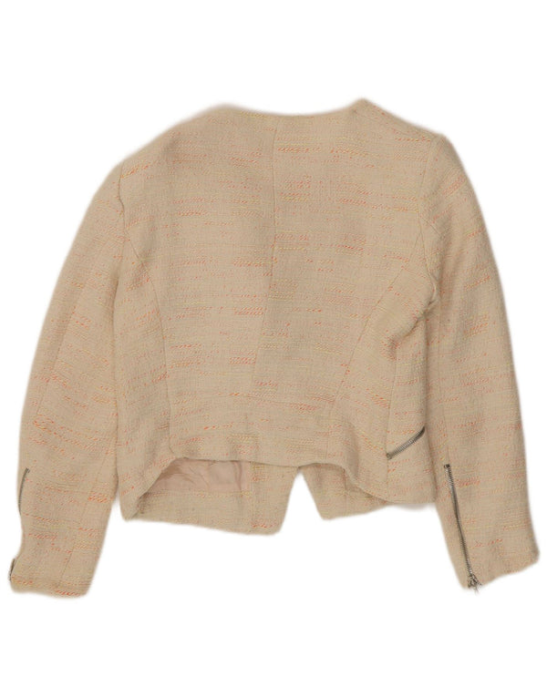 Zara Damen Crop Blazer Jacke UK 12 Mittelbeige gefleckte Baumwolle