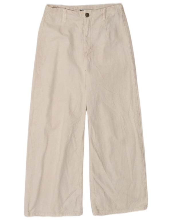 Zara Damen High Rise Wide Leg Jeans EU 36 XS W26 L26 Weiße Baumwolle