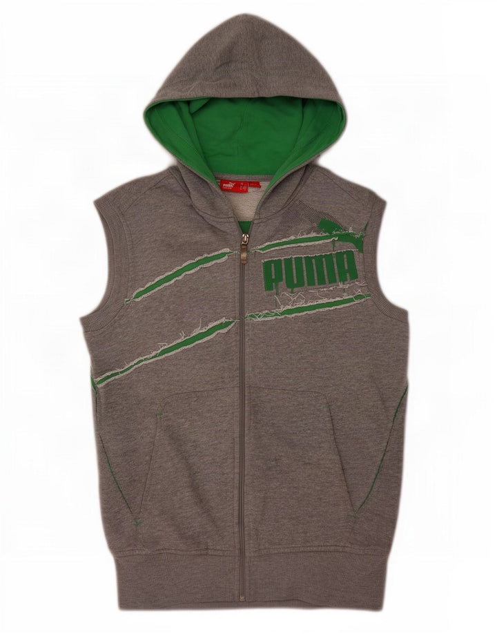 Puma Herren Graphic Ärmelloser Kapuzenpullover mit Reißverschluss, Größe S, Grau