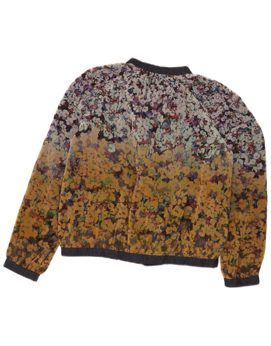 Übergroße Bomberjacke für Damen von Zara, UK 10, kleines gelbes Blumenmuster aus Polyester