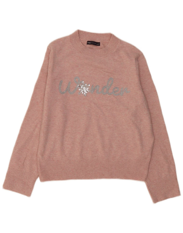 Marks & Spencer Damen-Pullover mit grafischem Rundhalsausschnitt, Gr. 14, Mittelrosa