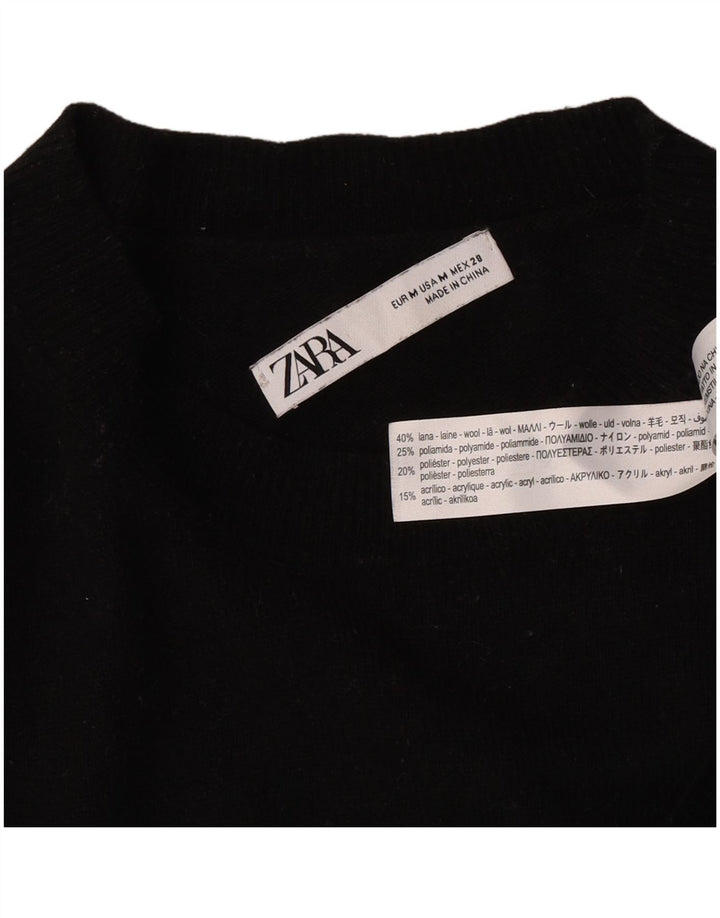 Zara Damen-Pullover, übergroß, Rundhalsausschnitt, Gr. 14, mittelschwarze Wolle