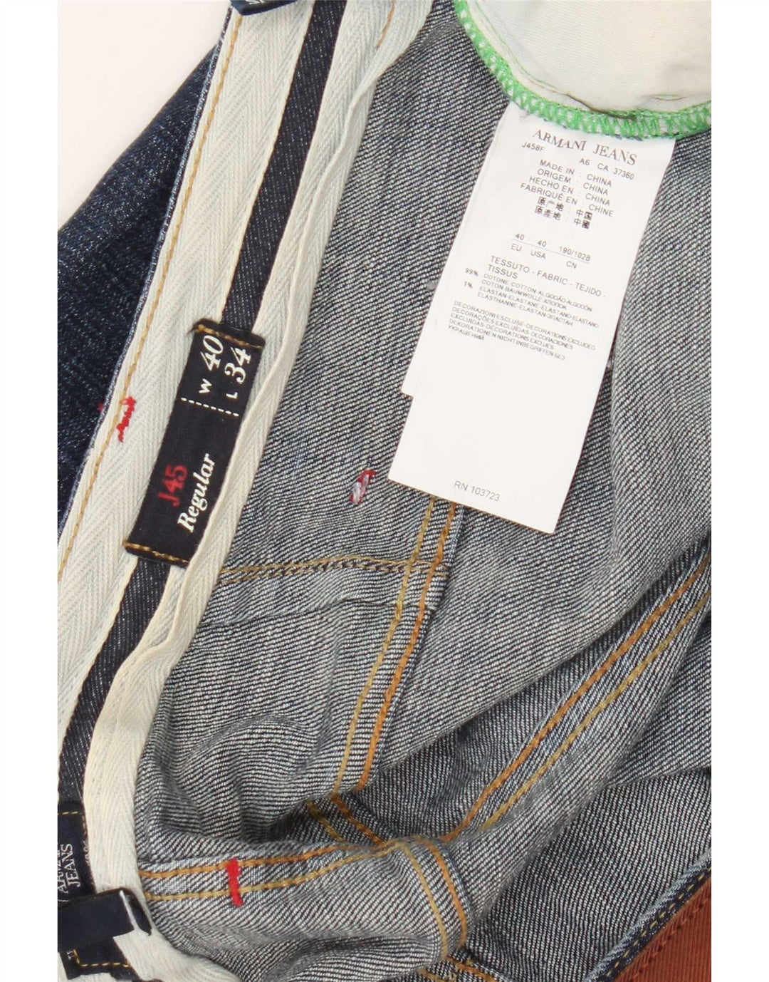 Armani Herren Regular Straight Jeans W40 L34 Marineblaue Baumwolle