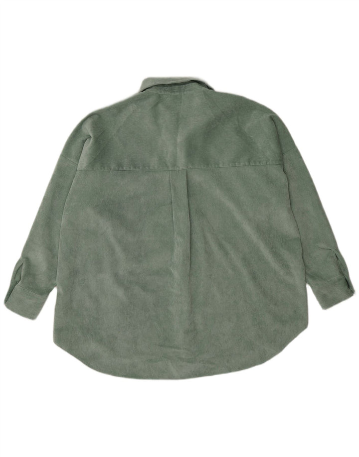 Zara Damen Übergroßes Cordhemd UK 14 Mittelgrünes Polyester