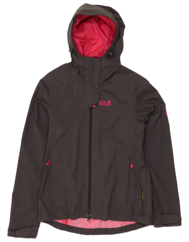 Jack Wolfskin Damen Regenjacke mit Kapuze UK 8/10 Small Grau Polyamid