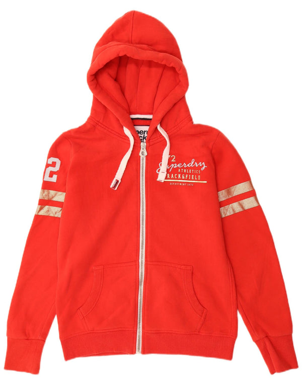 SUPERDRY Damen-Kapuzenpullover mit grafischem Reißverschluss, UK 12, mittelrote Baumwolle