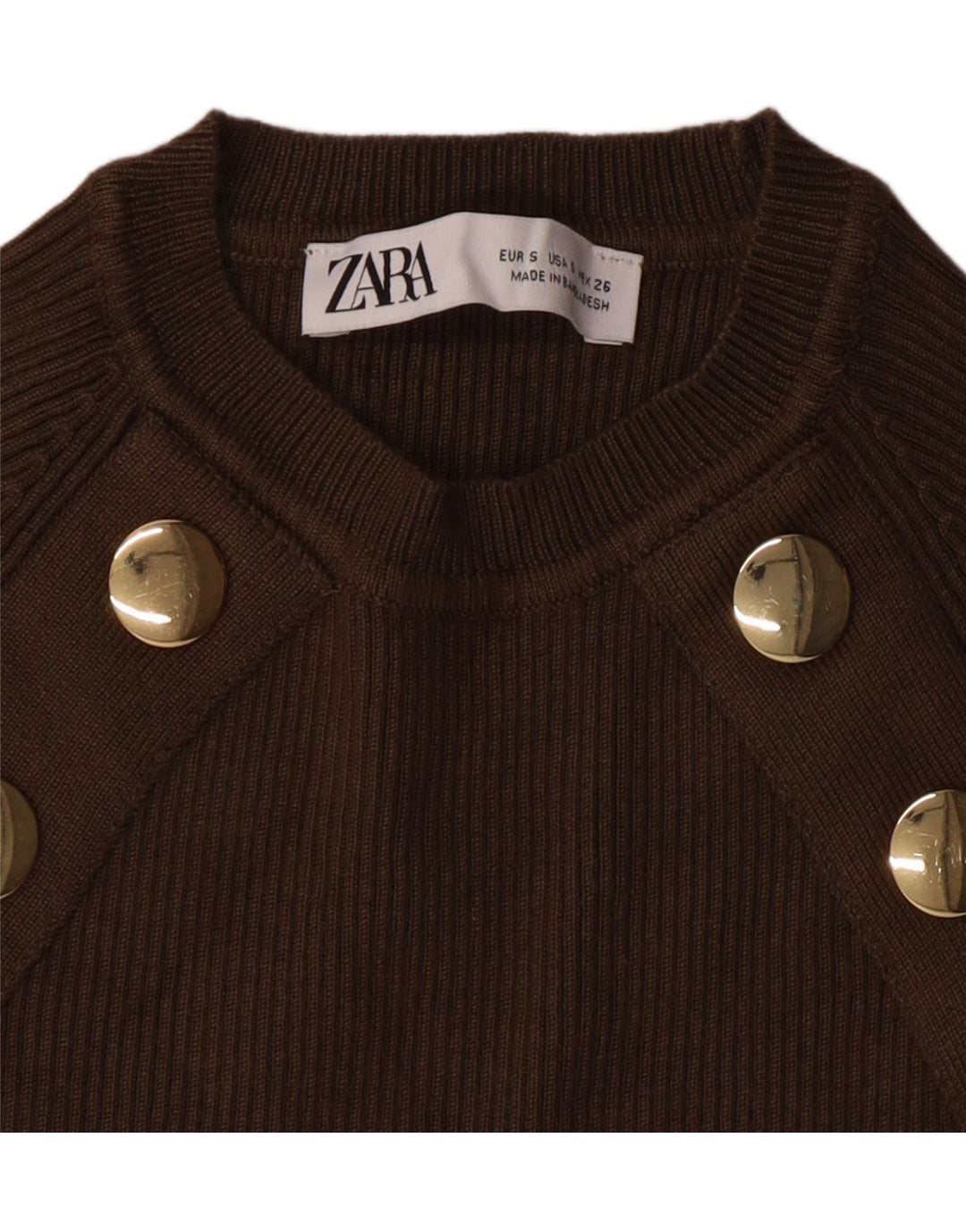 ZARA Damen Crop Crew Neck Pullover Pullover UK 8 Small Khaki